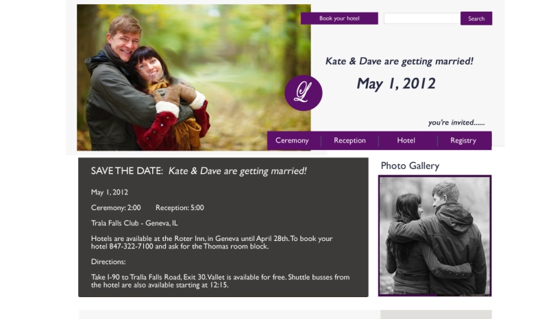 Purple gray wedding website